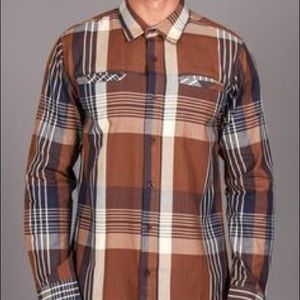 Larger ezekiel button up brown and blue plaid